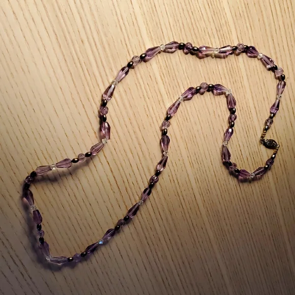 Ametist Genuine Sterling 925°Purple Beaded Necklace And Big Stone CZ